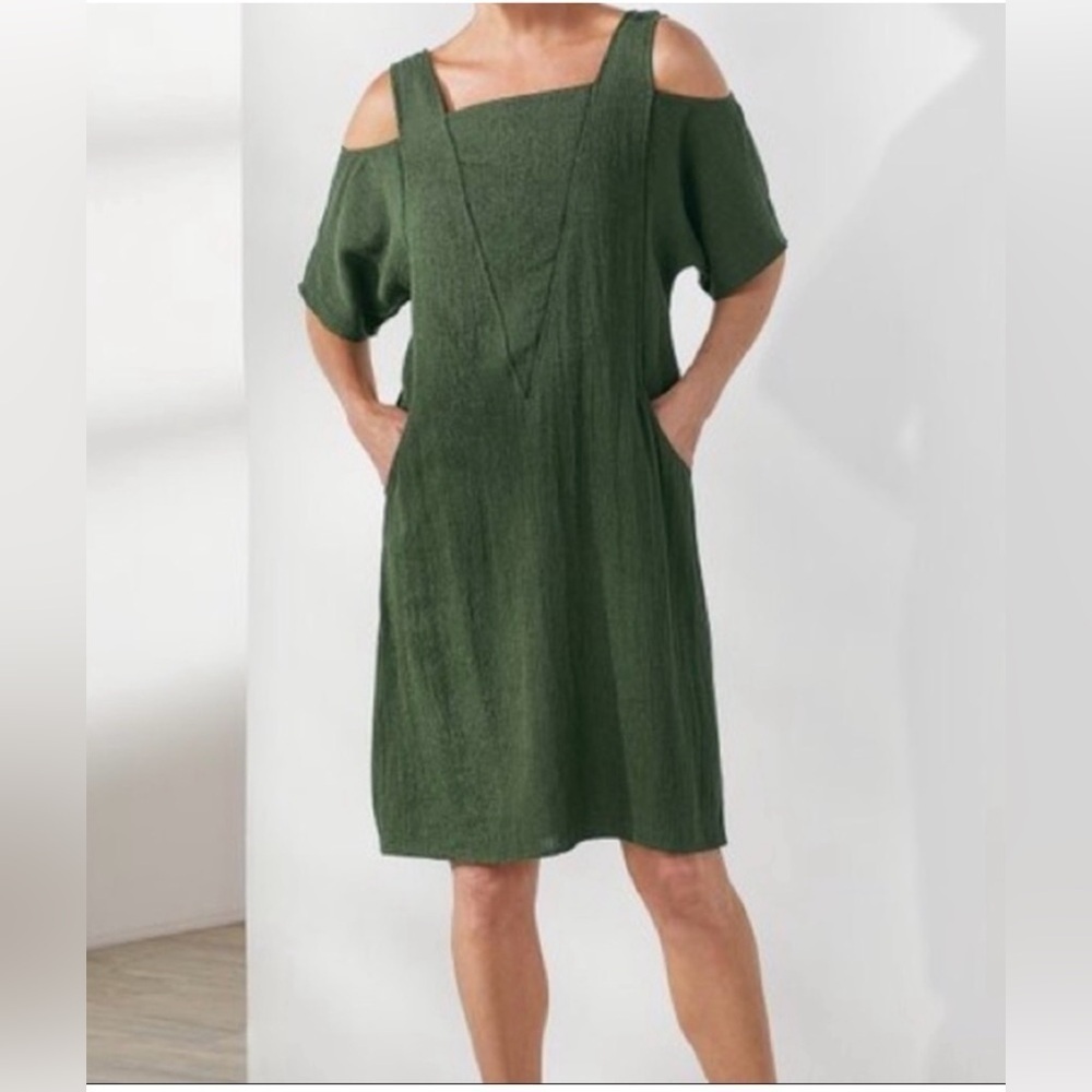 Soft Surroundings Emelia Dress Cold Shoulder Linen Blend Size Medium